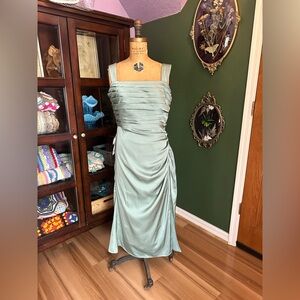Azazie Matcha Green Ruched Midi Dress